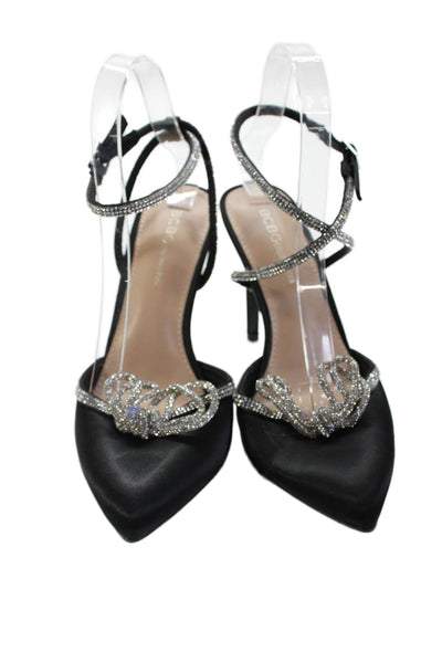 BCBGeneration Womens Satin Jeweled Slingbacks Pumps Black Size 8