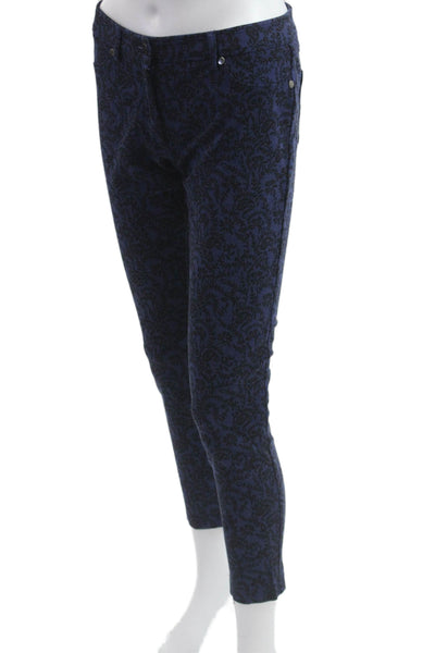 J. Mclaughlin Womens Cropped Ankle Floral Dark Blue Pants Size 4