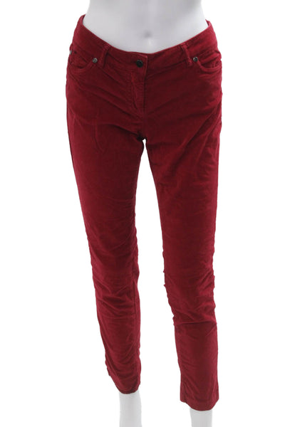 J. Mclaughlin Women Cropped Ankle Pants Red Button 98% Cotton Size 2