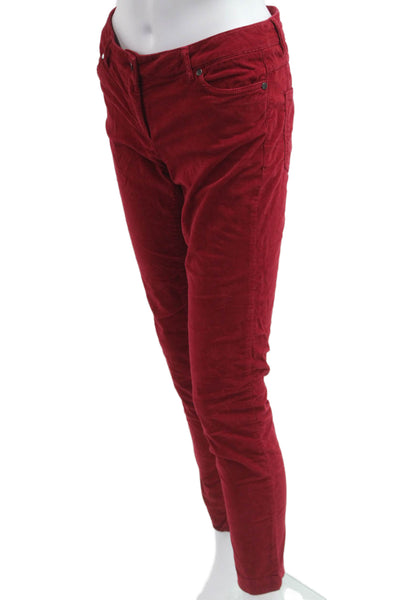 J. Mclaughlin Women Cropped Ankle Pants Red Button 98% Cotton Size 2