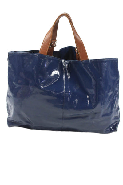 Nicoli Women's Zip Closure Leather Straps Tote Handbag Navy Blue