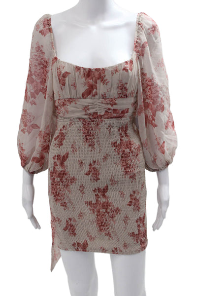Saints + Secrets Women Mini Bodycon Dress Beige Square Neck Long Sleeve Size S