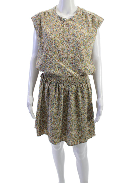 Bishop and Young Womens Blouson Floral Midi Dress Beige Sleeveless Size L