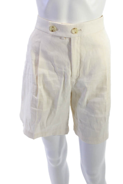 ALC Unisex Bermuda Shorts Beige Linen Cotton Blend Button Size S