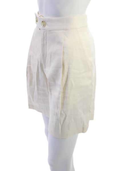 ALC Unisex Bermuda Shorts Beige Linen Cotton Blend Button Size S