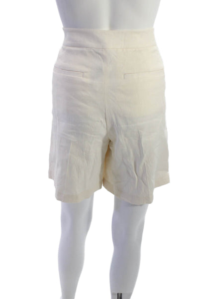 ALC Unisex Bermuda Shorts Beige Linen Cotton Blend Button Size S