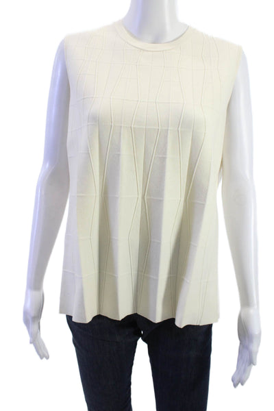 Akris Women Sleeveless Geometric Crew Neck Tank Beige Wool Blend Size M