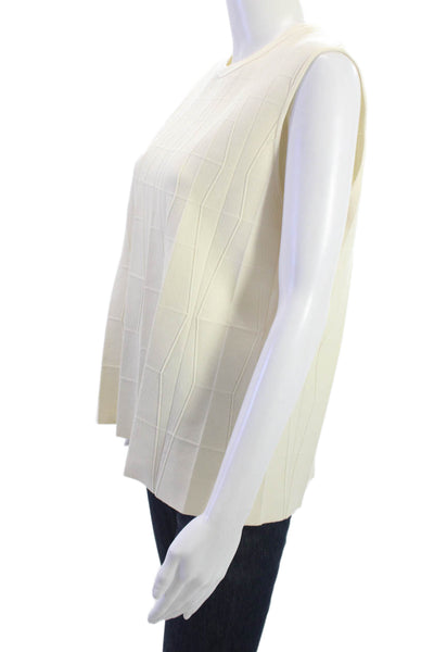 Akris Women Sleeveless Geometric Crew Neck Tank Beige Wool Blend Size M