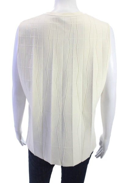 Akris Women Sleeveless Geometric Crew Neck Tank Beige Wool Blend Size M