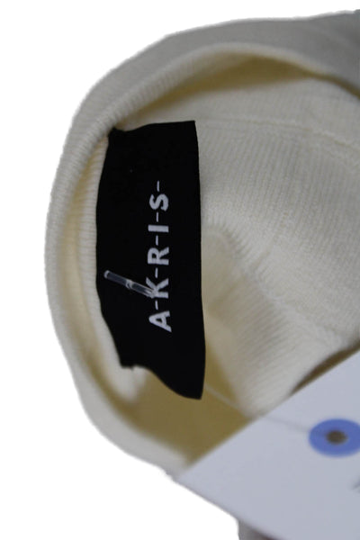 Akris Women Sleeveless Geometric Crew Neck Tank Beige Wool Blend Size M