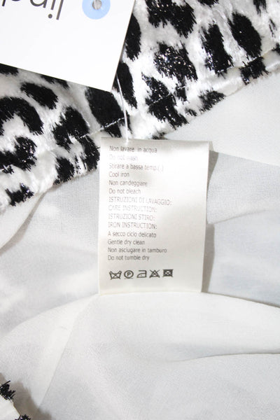 Designer Women Black Animal Print Long Sleeve Blouse Silk Blend Size M