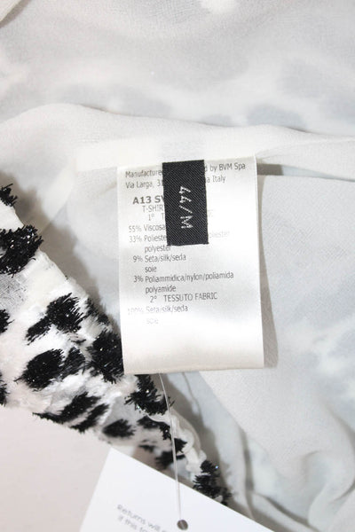Designer Women Black Animal Print Long Sleeve Blouse Silk Blend Size M