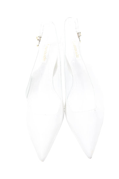 Larroude Womens Patent Leather Pointed Toe Slingbacks Wedges White Size 8.5