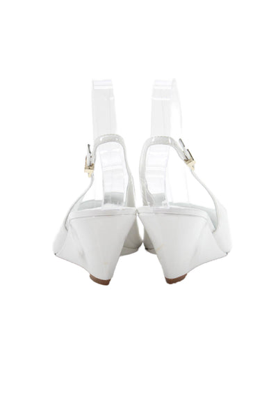 Larroude Womens Patent Leather Pointed Toe Slingbacks Wedges White Size 8.5