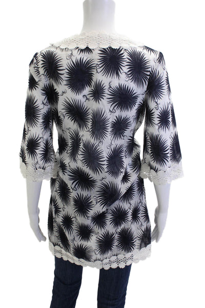 Milly Women Kimono Tunic Black Floral V-Neck 3/4 Sleeve Cotton Size S