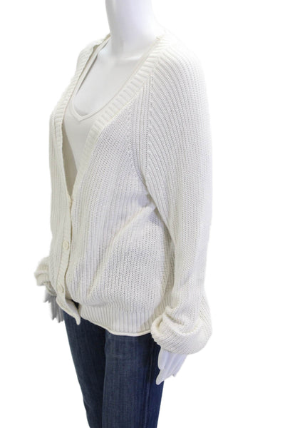 One Grey Day Women White Cotton V-Neck Cardigan Button Long Sleeve Size L
