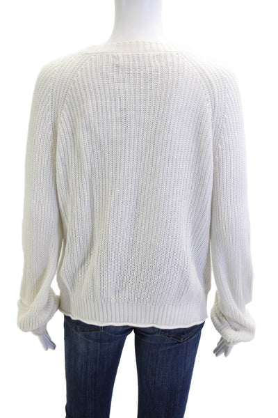 One Grey Day Women White Cotton V-Neck Cardigan Button Long Sleeve Size L