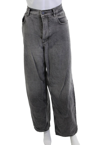 Zara Womens Wide-Leg Gray Denim High Rise Jeans Button 31in Inseam Size 12