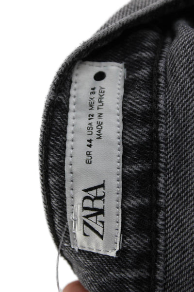 Zara Womens Wide-Leg Gray Denim High Rise Jeans Button 31in Inseam Size 12