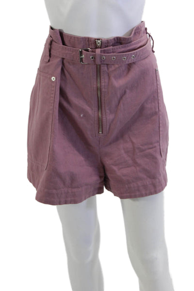 Isabel Marant Etoile Unisex Chino Shorts Purple Cotton Linen Buckle Size 40