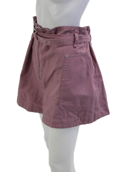 Isabel Marant Etoile Unisex Chino Shorts Purple Cotton Linen Buckle Size 40