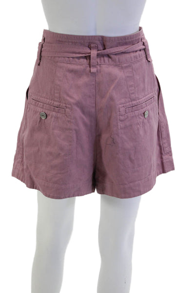 Isabel Marant Etoile Unisex Chino Shorts Purple Cotton Linen Buckle Size 40