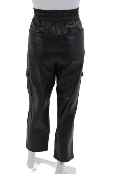 Zara Women Faux Leather Biker Cargo Jogger Cropped Pants Black Size XL