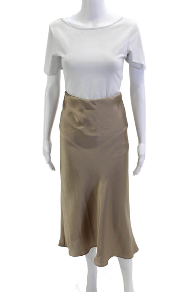 Zara Women A-Line Flare Midi Skirt Beige Polyester Solid Size XL