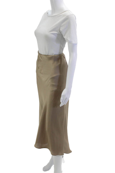 Zara Women A-Line Flare Midi Skirt Beige Polyester Solid Size XL