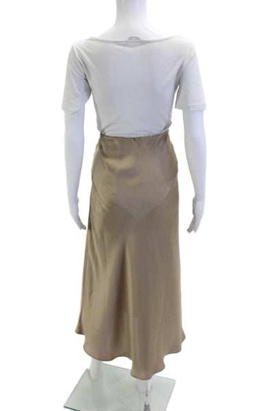 Zara Women A-Line Flare Midi Skirt Beige Polyester Solid Size XL