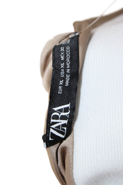 Zara Women A-Line Flare Midi Skirt Beige Polyester Solid Size XL