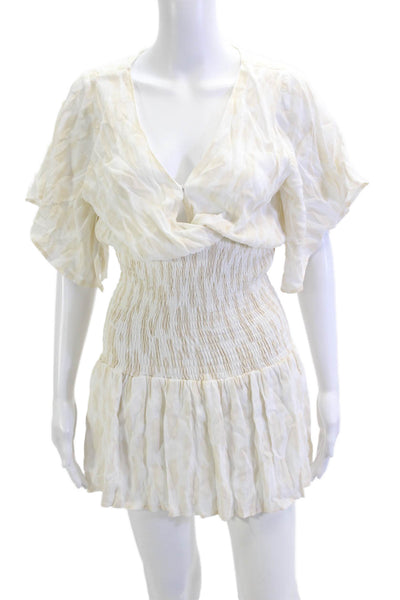 Blush Womens Blouson Mini Dress Beige V-Neck Zip 100% Polyester Size M