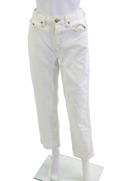 Etica Women Cropped Mom Jeans White Mid Rise Button Fly Size 25
