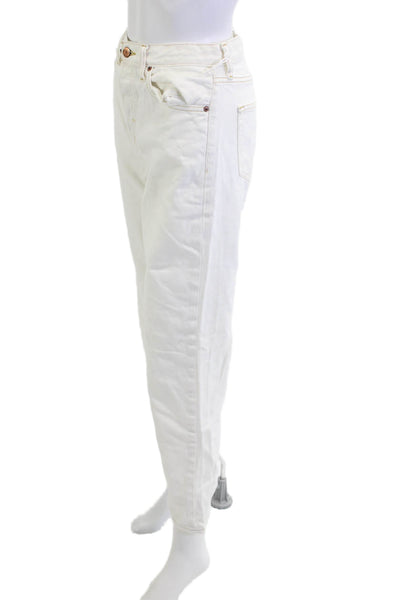 Etica Women Cropped Mom Jeans White Mid Rise Button Fly Size 25