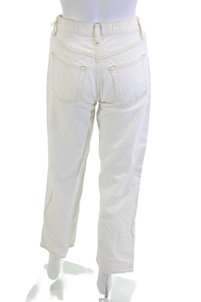 Etica Women Cropped Mom Jeans White Mid Rise Button Fly Size 25