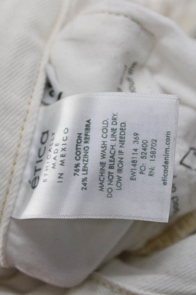 Etica Women Cropped Mom Jeans White Mid Rise Button Fly Size 25