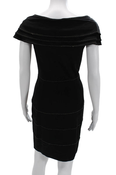 Tadashi Shoji Women Black Bodycon Sheath V-Neck Short Sleeve Dress Size 8