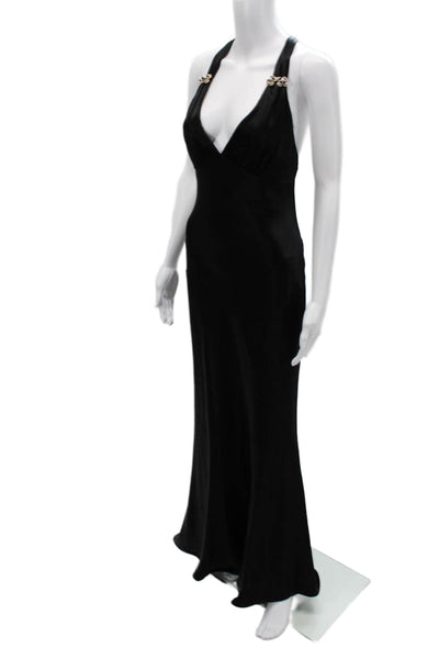 ABS Evening Womens Satin Maxi Slip Dress V-Neck Sleeveless Black Size 6