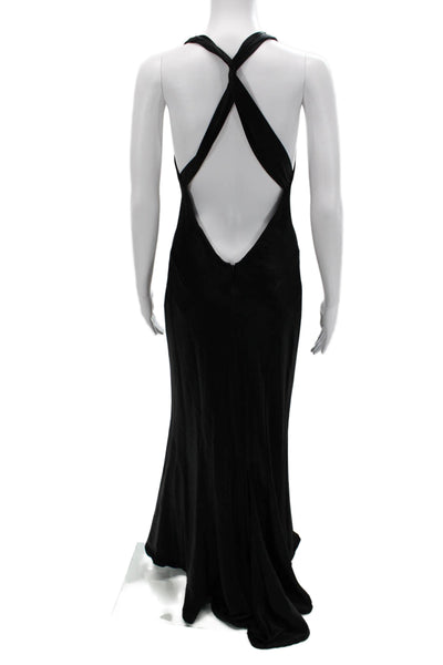 ABS Evening Womens Satin Maxi Slip Dress V-Neck Sleeveless Black Size 6