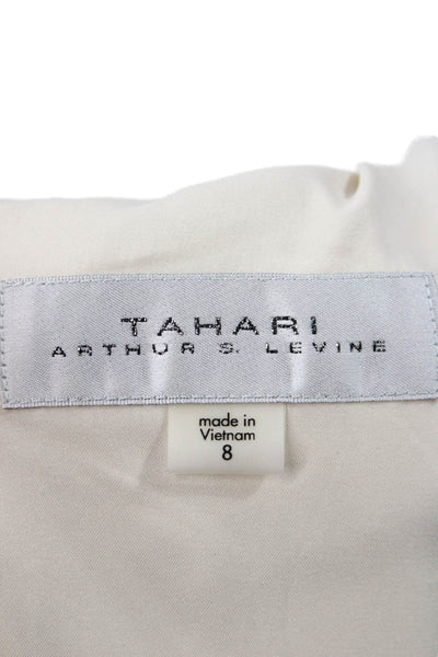 Tahari Levine Women Maxi Dress Beige V Neck Sleeveless Zip 100% Polyester Size 8