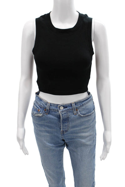 Zara Women Cropped Cotton Black Crew Neck Tank Sleeveless 90s Size S