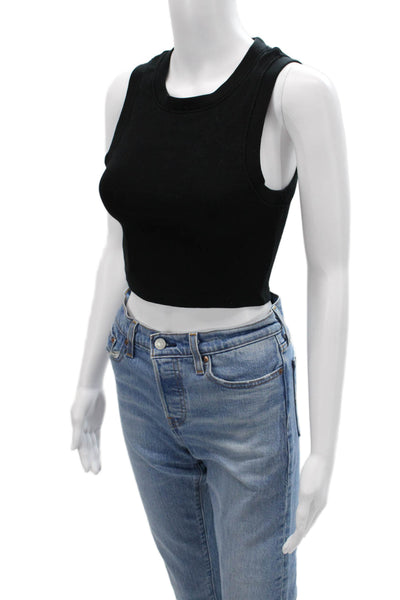 Zara Women Cropped Cotton Black Crew Neck Tank Sleeveless 90s Size S