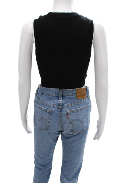 Zara Women Cropped Cotton Black Crew Neck Tank Sleeveless 90s Size S