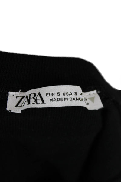 Zara Women Cropped Cotton Black Crew Neck Tank Sleeveless 90s Size S