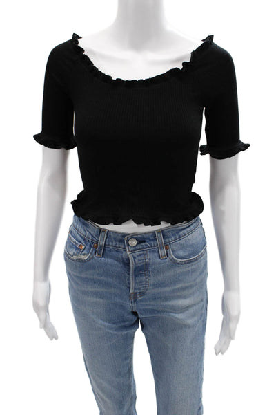 Reformation Womens Cropped T Shirt Black Round Neck Short Sleeve Size S