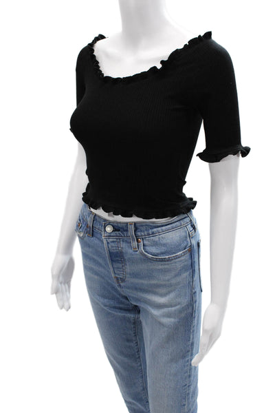 Reformation Womens Cropped T Shirt Black Round Neck Short Sleeve Size S