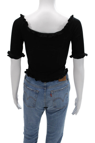 Reformation Womens Cropped T Shirt Black Round Neck Short Sleeve Size S