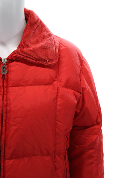 Bogner Womens Bomber Puffer Quilted Jacket Red Goose Down Collared Size S
