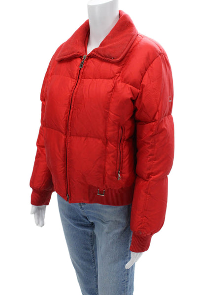 Bogner Womens Bomber Puffer Quilted Jacket Red Goose Down Collared Size S