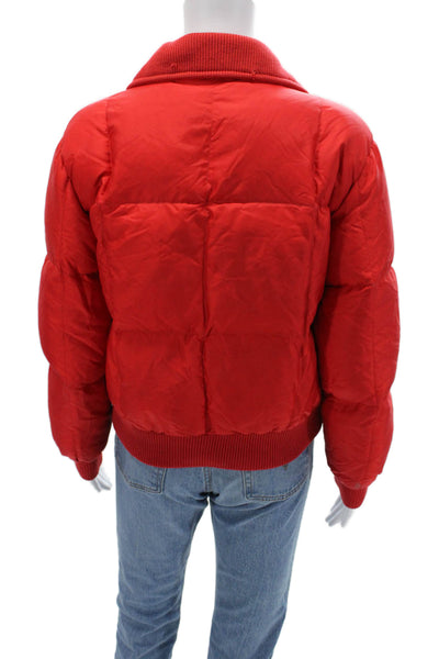 Bogner Womens Bomber Puffer Quilted Jacket Red Goose Down Collared Size S